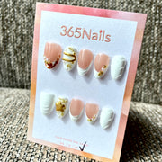 365nails: "琥珀綻放" – 3D花卉與金箔 手工製 穿戴甲 中長款 杏仁形甲