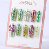 Iridescent Flower·Gold Thread Diamond Medium Square press on nail