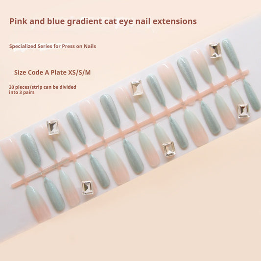 Nail Tips  prefabricated nail, simple detachable nail piece, pink and blue gradual change nail patch, cat eye drill model ｜365nails