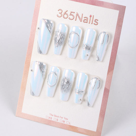 Cream pudding nude metallic mirror line French manicure ins gentle whitening temperament manicure