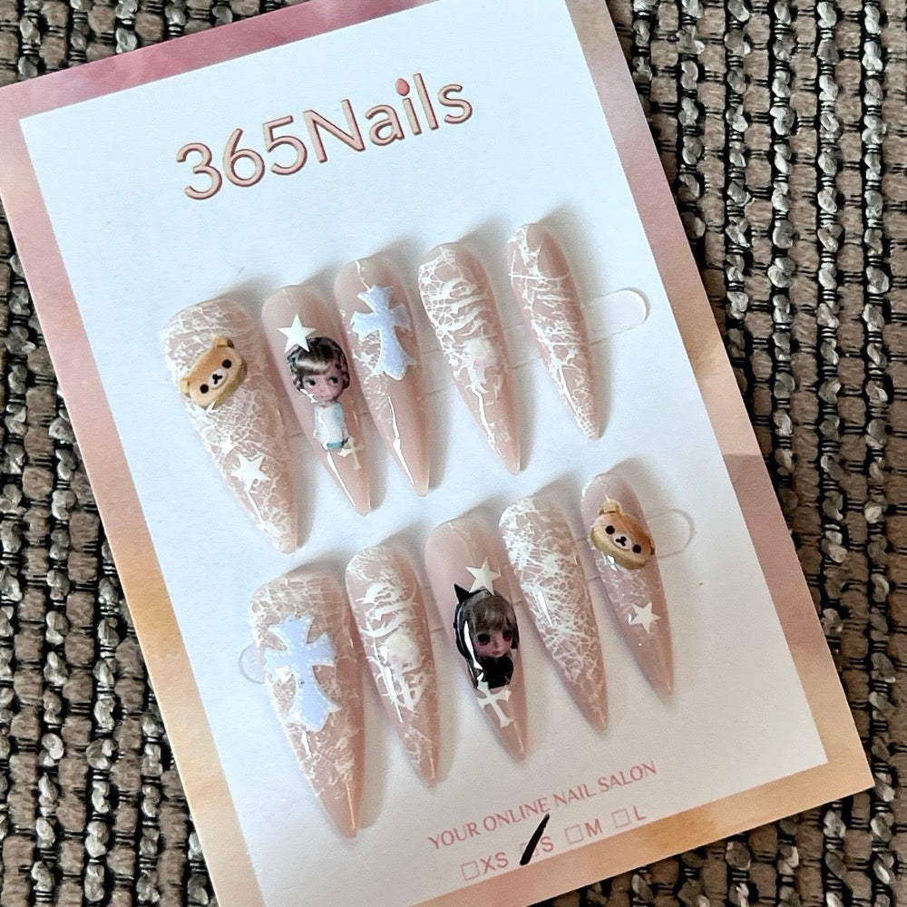 Nude Story - Nude Lace Pointed Press-On Nails