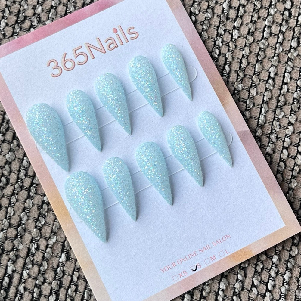 Light Blue Glitter Stiletto Press-On Nails - Artisan Style 7209