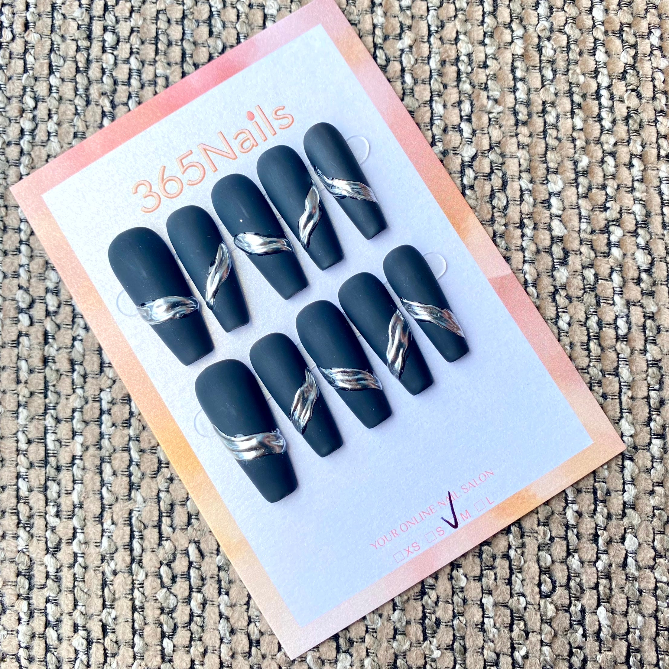 365nails: "Silk Wrap Noir" – Coffin Handmade Press-On Nails