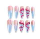Pink Tentacle and Blue Gradient Press-On Nails with 3D Pearl Design