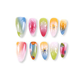 365Nails Sunset Ombre Long Coffin Press On Nails with Jelly Stars and Dew DropsSold in packs of 5. Minimum order: 1 pack (5 pcs). Quantity = number of packs. Qty 1 = 5 pcs