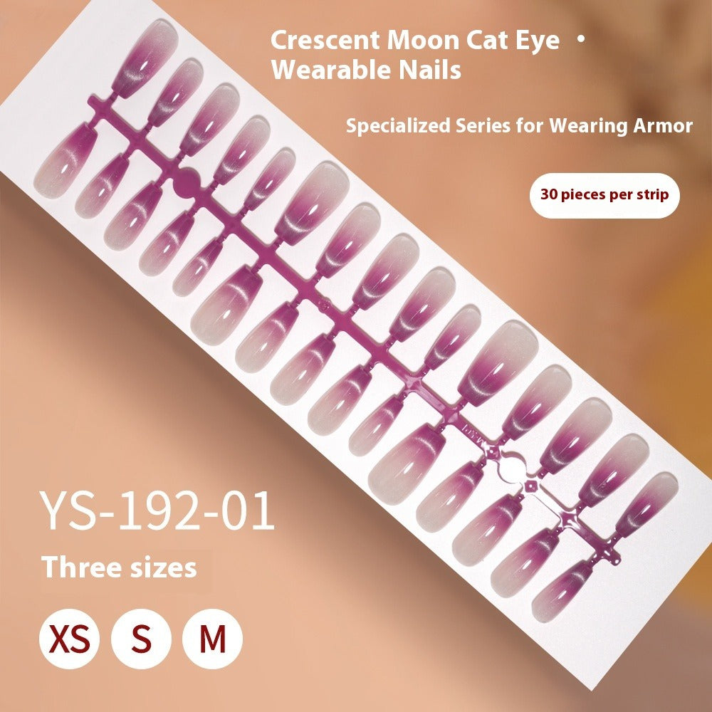 New press on nails Advanced Sense Crescent Cat Eye Prefabricated Short Ladder Nail 30 pieces Removable Nail Art False Nail Pieces (MOQ=5)