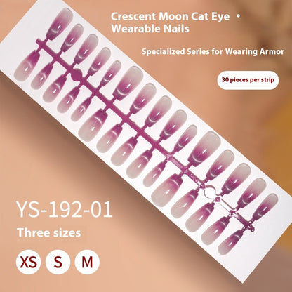New press on nails Advanced Sense Crescent Cat Eye Prefabricated Short Ladder Nail 30 pieces Removable Nail Art False Nail Pieces