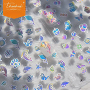Adesivos de Unha Criaturas Oceânicas Holográficas – Conjunto Mágico Subaquático em Relevo 5D