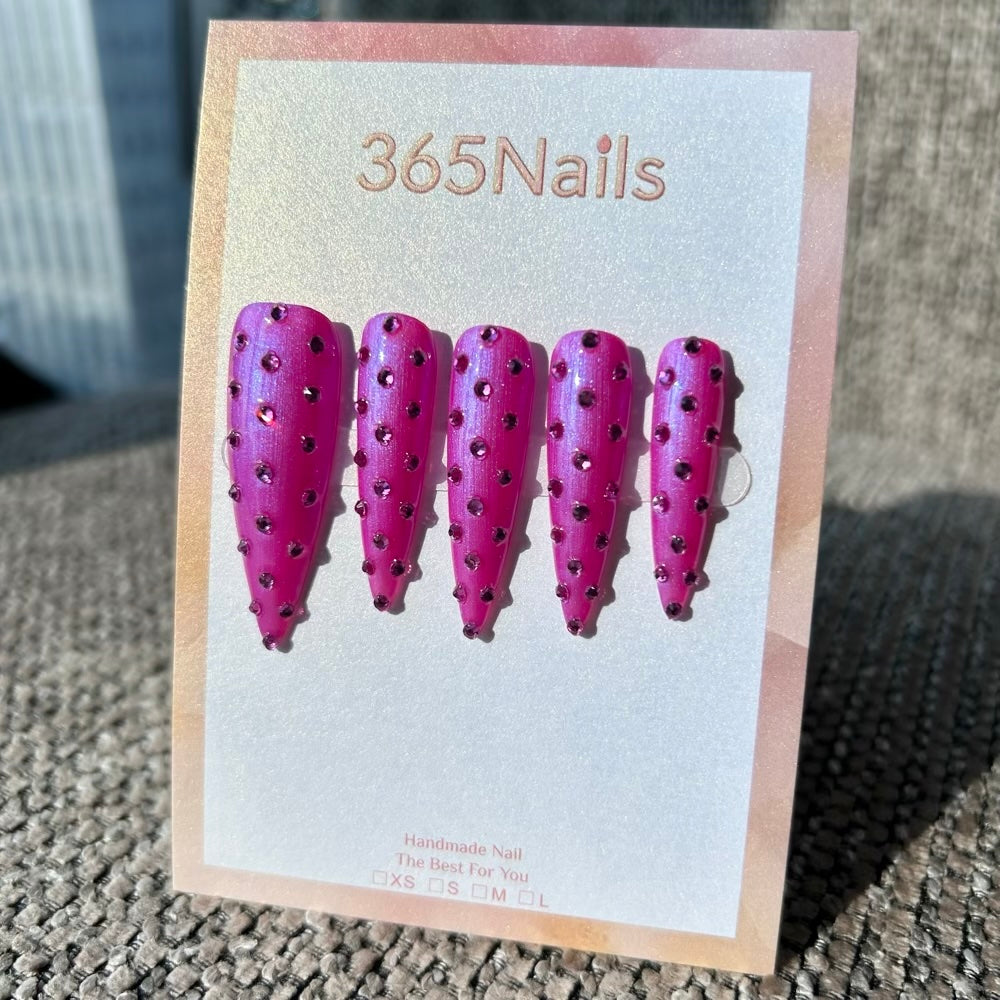 Berry Pop Studded Press On Nails｜Vivid Purple Long Stiletto | Crystal Armor Series