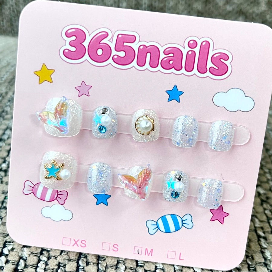 365nails: 꿈결 인어 – 3D 조개&진주 수제 숏 스퀘어형 네일