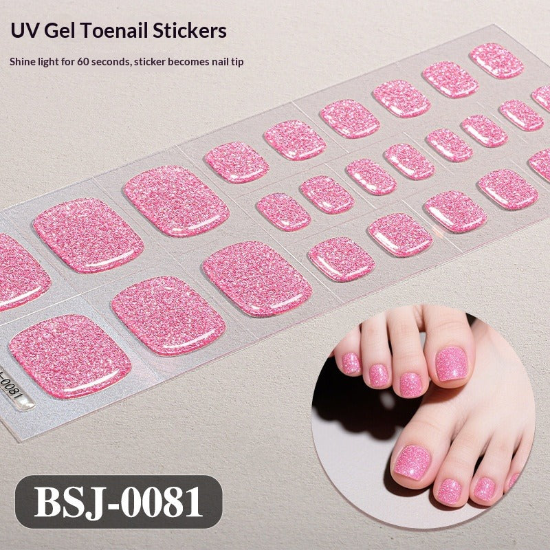 Semi-Cured Gel Nail Strips Toe Nails Pure Color Glitter Sparkle Set (MOQ=3)