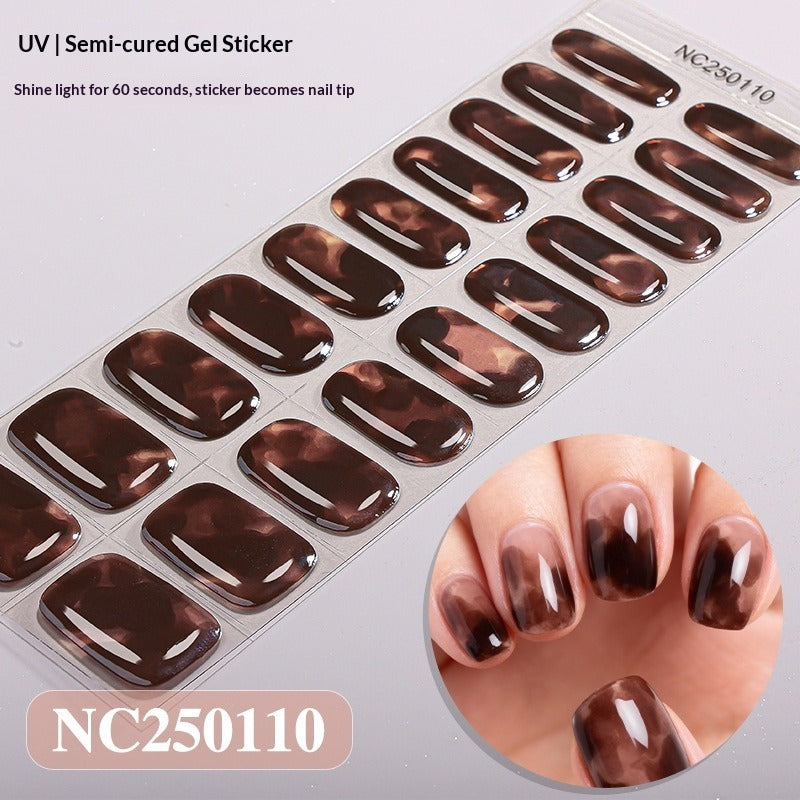 Semi-Cured Gel Nail Strips Silver Foil Leopard Glossy Design (MOQ=3)