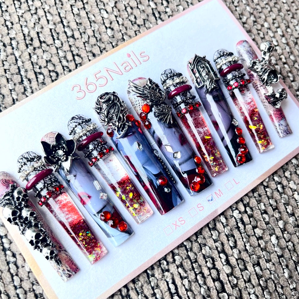 365nails: "Gothic Romance" – 3D Character Art Handmade Coffin Nails-5.5cm