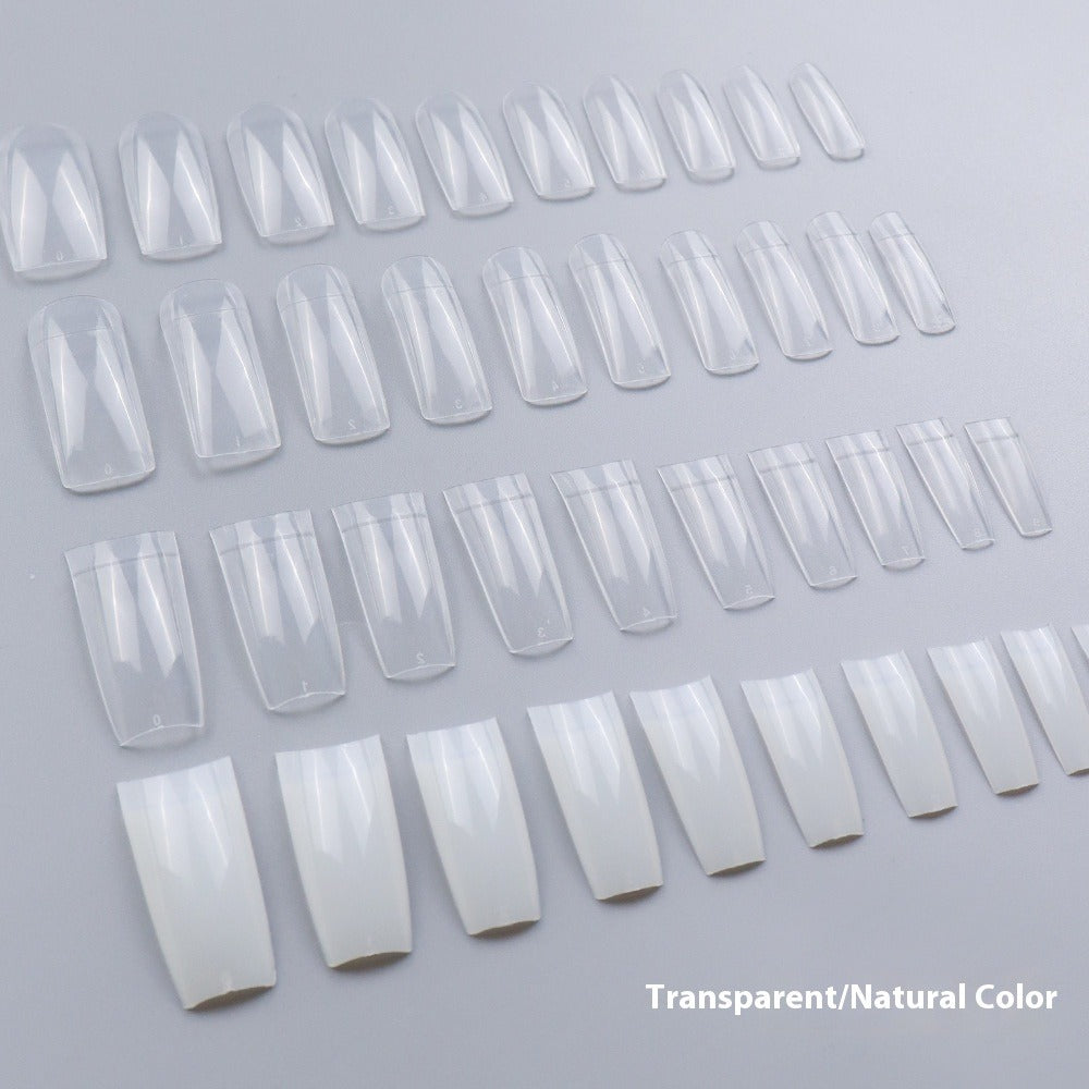 Nail Tips Press on nails pads, semi-stickers, light stickers, 500 pcs in bags, light and thin flat-headed square manicure extensions, transparent patches, fake nails.