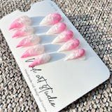 Peach Cloud Marble Press On Nails｜Pink & White  Stiletto