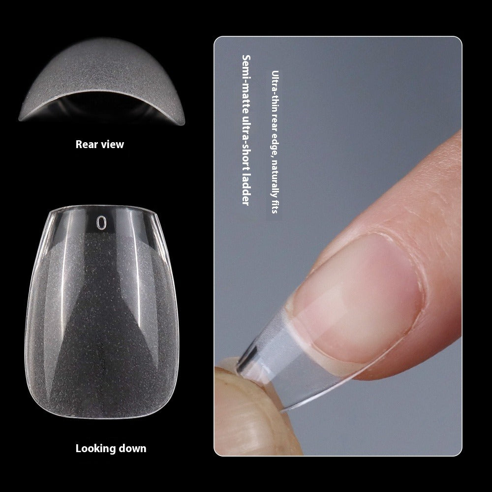 Nail Tips Nail sheet semi-matte transparent short almond nail trapezoidal free grinding full sticker seamless patch fake nail wholesale