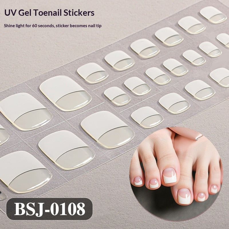 Semi-Cured Gel Nail Strips French Solid Color Clean Toe Design (MOQ=3)