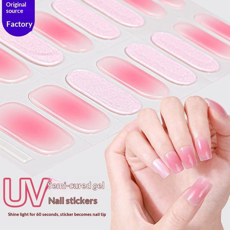 Semi-Cured Gel Nail Strips French Gradient Glitter Bow Glossy Design (MOQ=3)