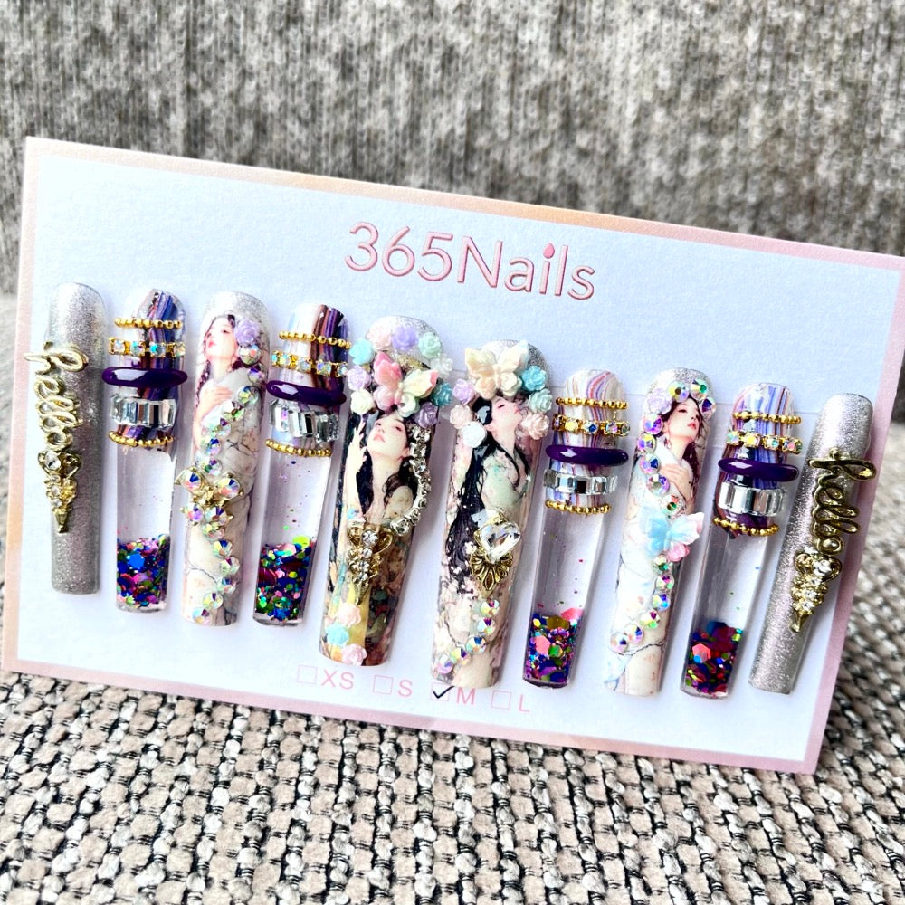 365nails: "Ethereal Fantasy" – 3D Figure Art Handmade Coffin Nails-5.5cm