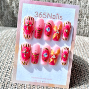 365nails: "Pink Renaissance Glam" – Handmade Medium Square Press-On Nails
