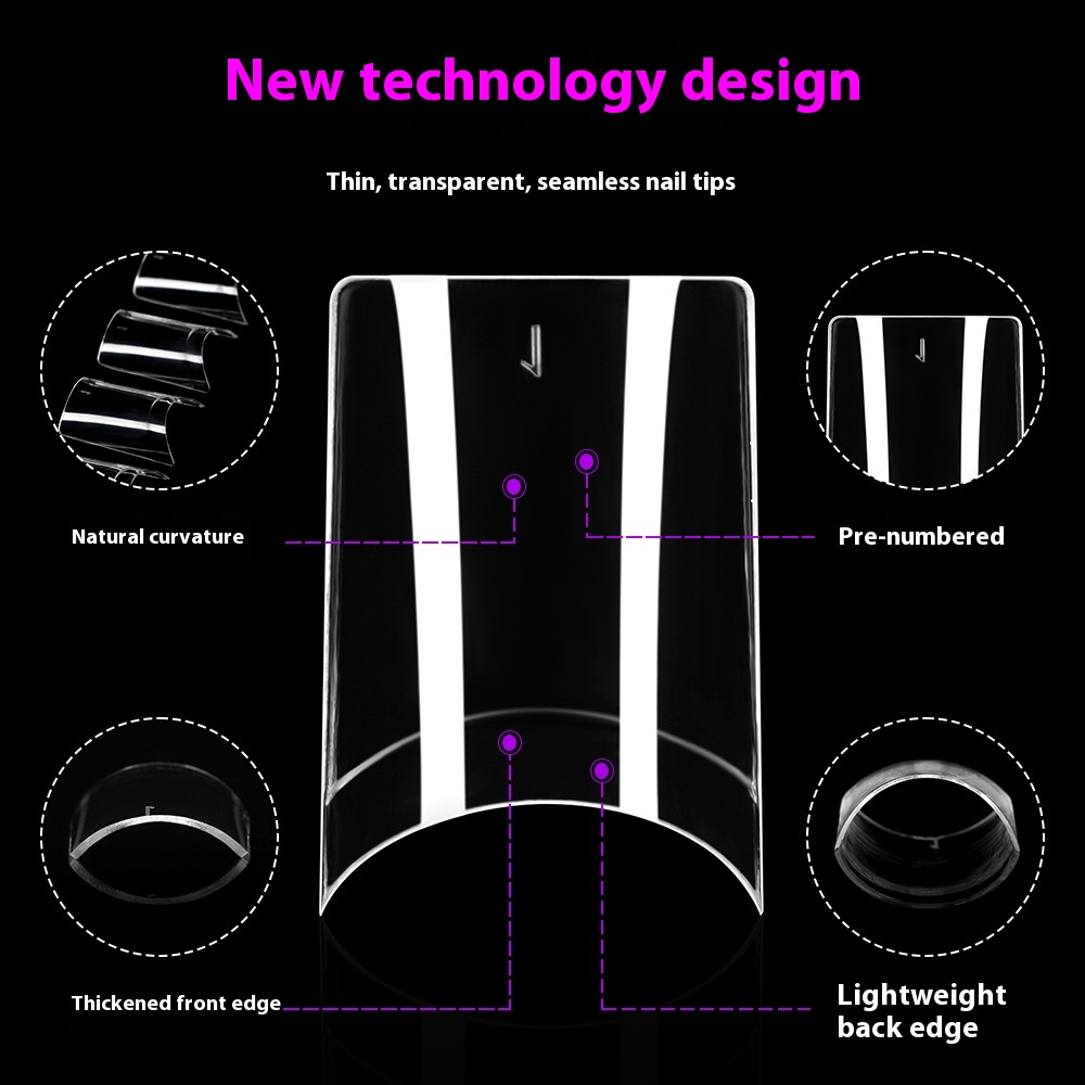 Nail Tips Transparent nail piece semi-sticker, light sticker, square nail 504 pieces, boxed, seamless and light , specially for patch-worn nail pieces