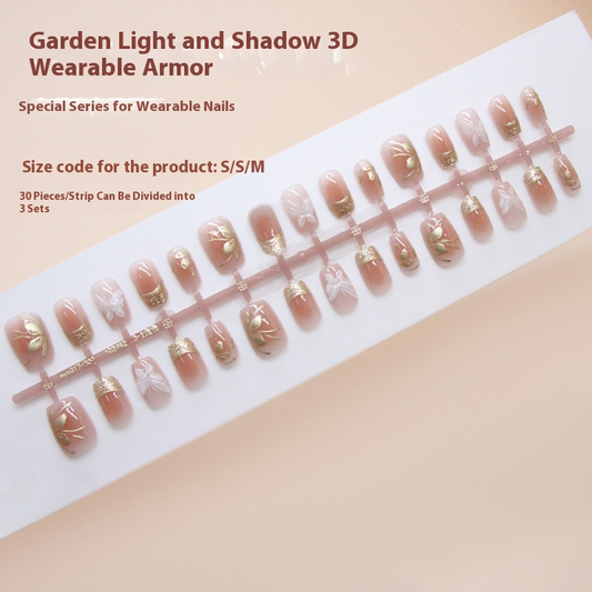 Nail Tips  prefabricated nail short three-dimensional metal French ice-through fine flash butterfly white versatile detachable wearable nail points｜365nails