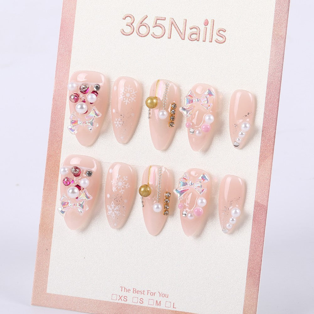 365Nails Christmas Nude Snowflake Pearl Stiletto Set
