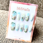 365nails：「春日花園」— 手繪 花卉 棺材形 穿戴甲