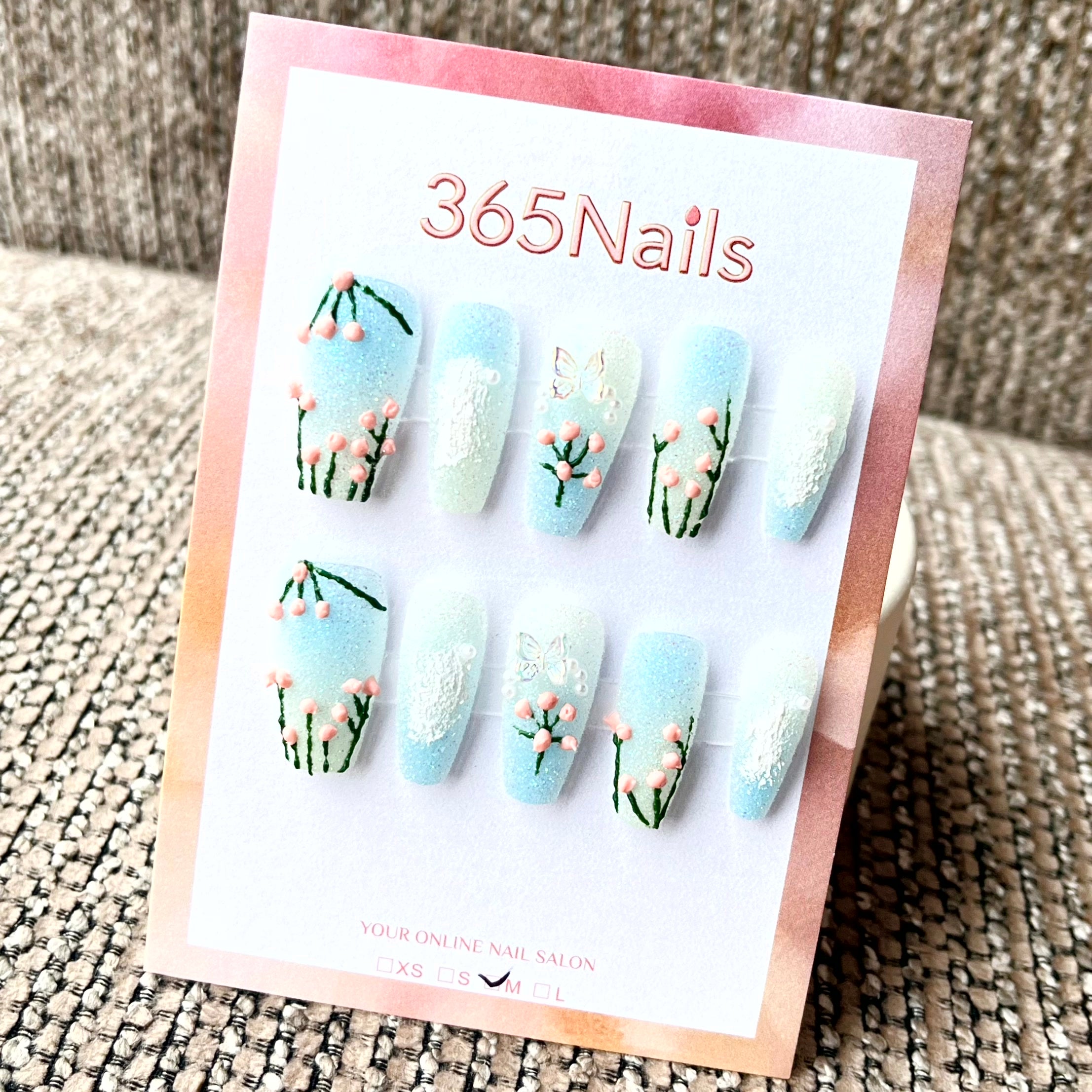 365nails：「春日花園」— 手繪 花卉 棺材形 穿戴甲
