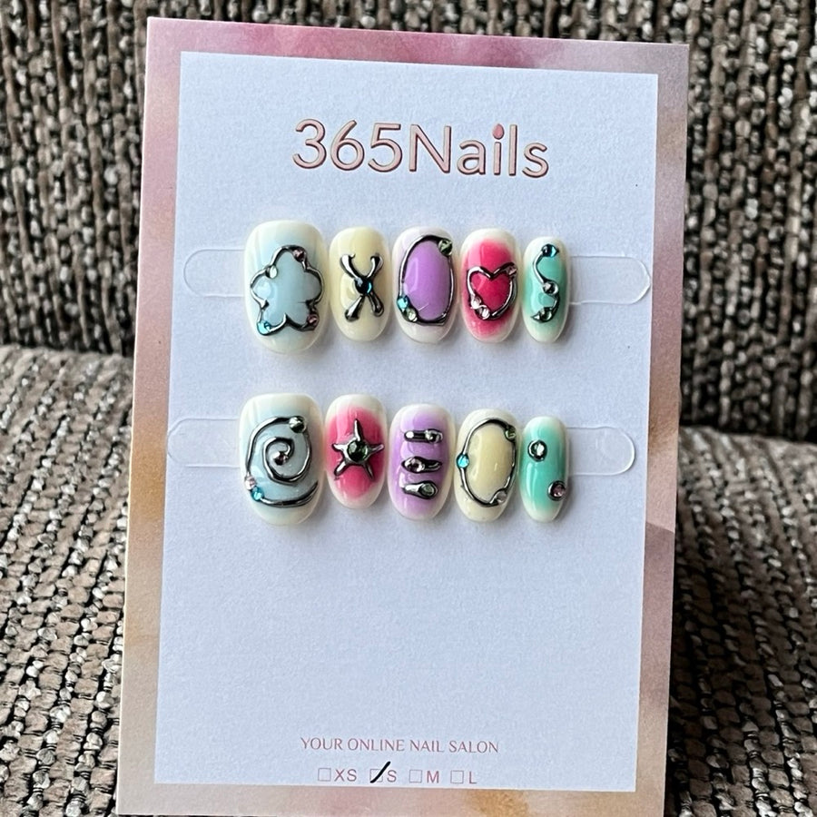 Pastel Squoval 3D Charm Press-On Nails
