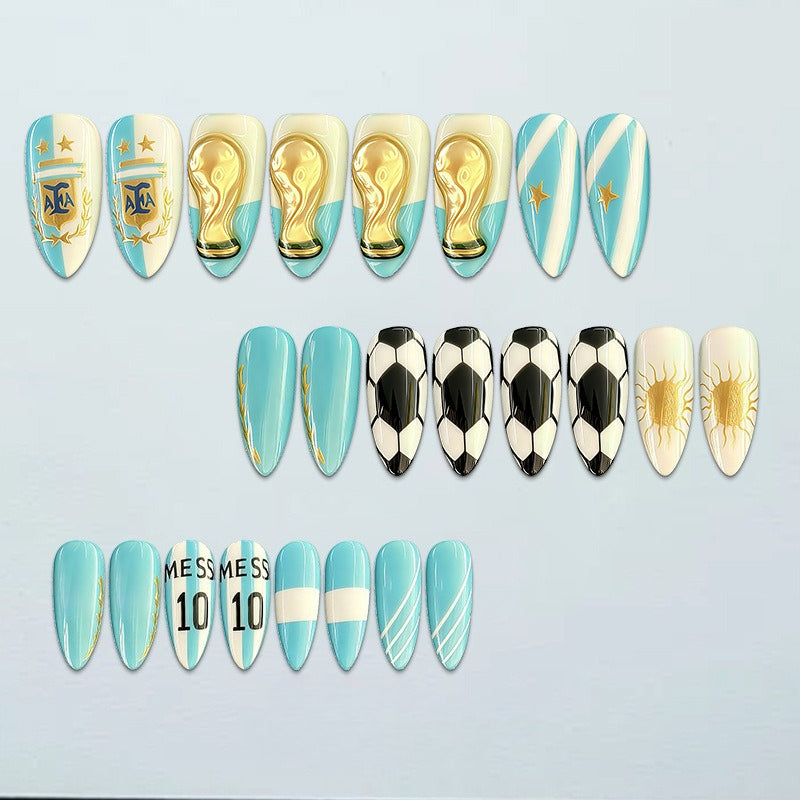 World Cup Argentina Messi #10 Emblem Stiletto Press-On Nails (Elegant/24pcs/Stiletto)