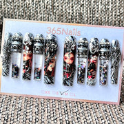 365nails: "Zebra Rebel Vixen" – Handmade Liquid Motion Press-On Long Pipe Nails-5.5cm