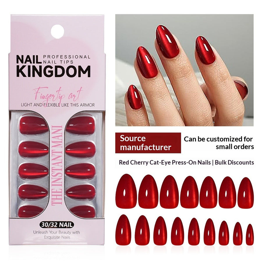 "Cherry Red Cat Eye" - Vibrant 32Pcs Press-On Nails Set