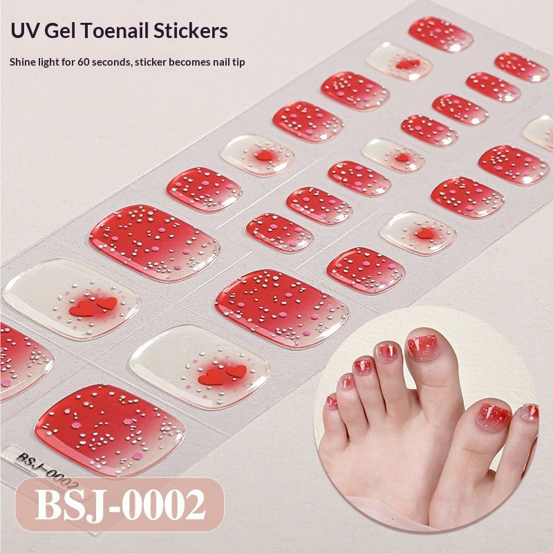 Semi-Cured Gel Nail Strips Gradient French Sheer Glitter Toe Design (MOQ=3)