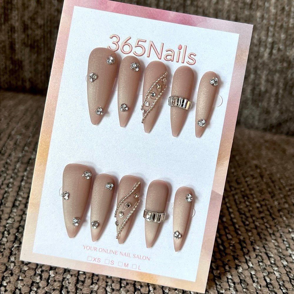 Nude Jewel - Nude Crystal Pointed Press-On Nails