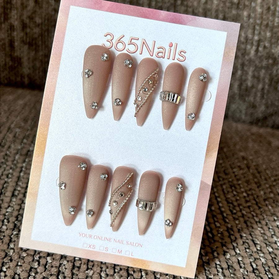 Nude Jewel - Nude Crystal Pointed Press-On Nails