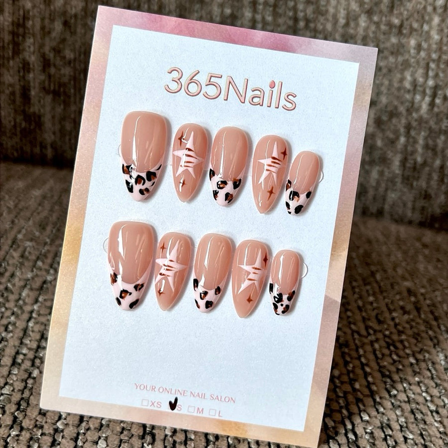 Nude Spark - Nude Animal Print Star Press-On Nails
