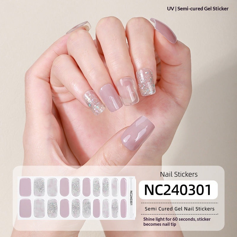 Semi-Cured Gel Nail Strips French Gradient Sparkle Pink Glossy Set (MOQ=3)