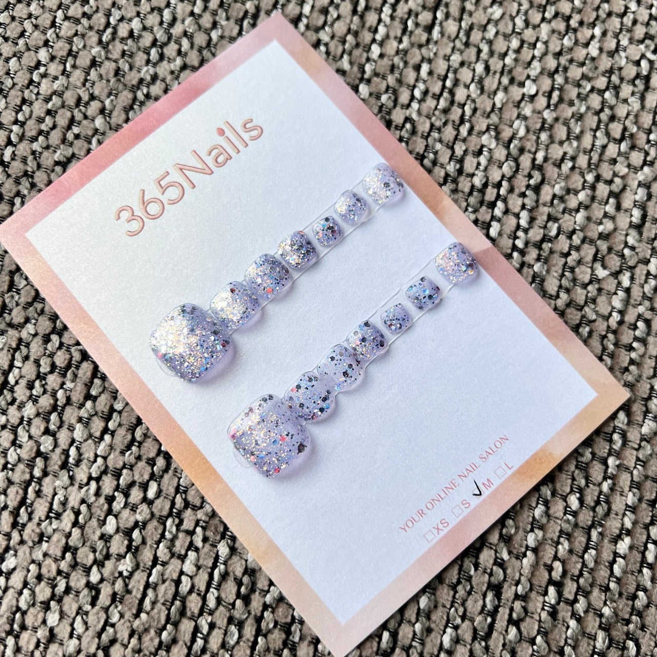 365nails: "galaxy glitter lavender" – handmade press-on pedicure