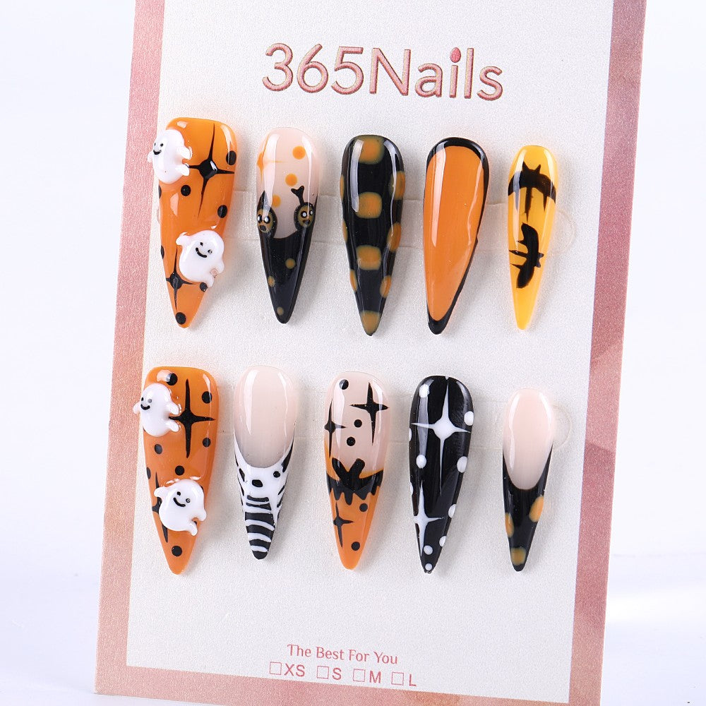 Halloween Ghost and Bat Press-On Nails ( MOQ=5pcs )
