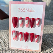 Snow Top Red Velvet & Tipsy Mulled Wine Vintage Burgundy White Marble Nails ｜ Handmade Smudge Series(moq=30)