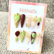 365nails：「抹茶松露」3D 蝴蝶抽象手工製長款杏仁形穿戴甲