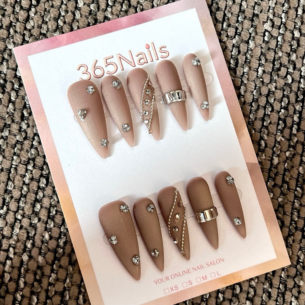Nude Jewel - Nude Crystal Pointed Press-On Nails
