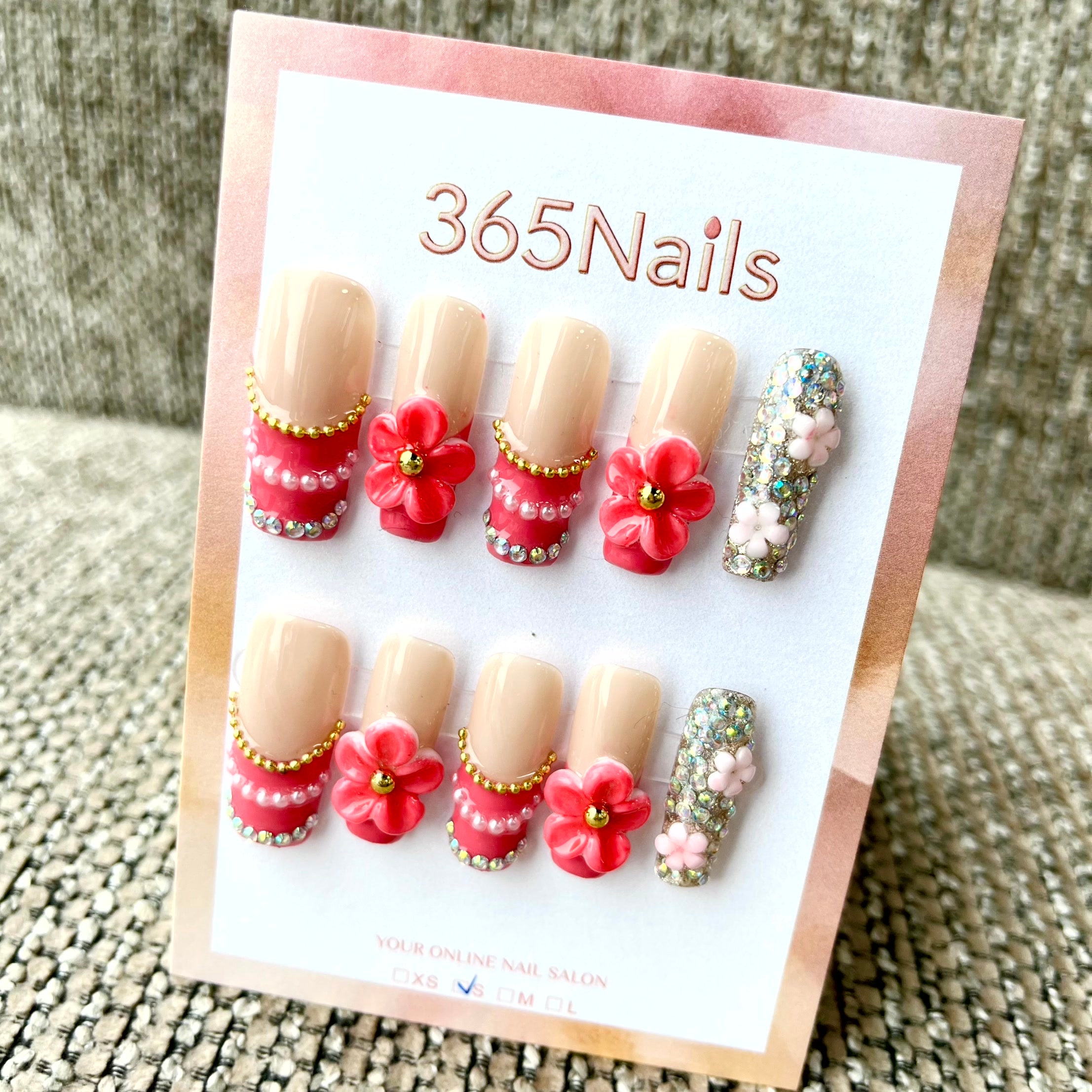 Sweet Bloom: "Pink Flower Pearl" – Long Coffin Press-on Nails