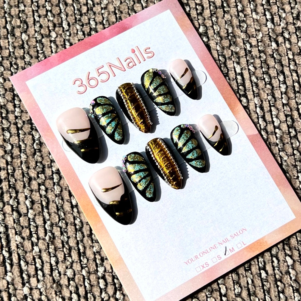 365nails: "Pharaoh's Treasure" – 3D Gold Butterfly Handmade Coffin Nails