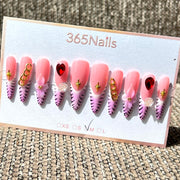 365nails: "野性之心" – 3D 寶石與斑馬紋 手工製 杏仁形 穿戴甲