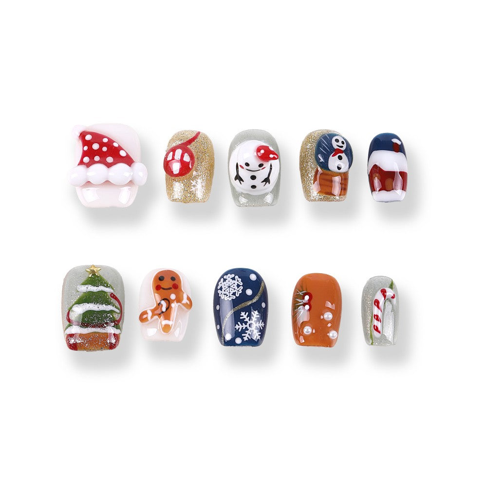 365Nails Christmas Snowman & Gingerbread Short Round Set