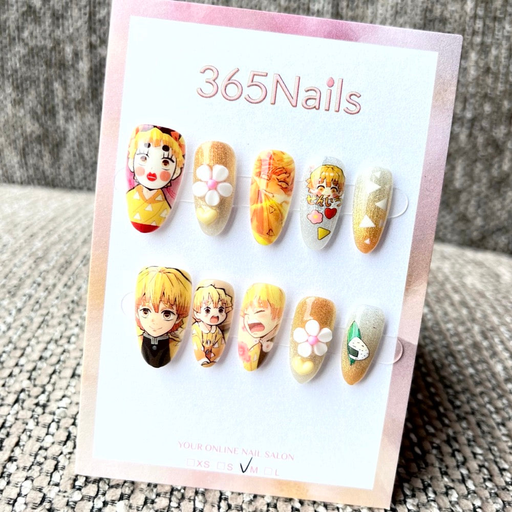 365nails: "Yellow Anime Character" – Handmade Medium Almond Press-On Nails