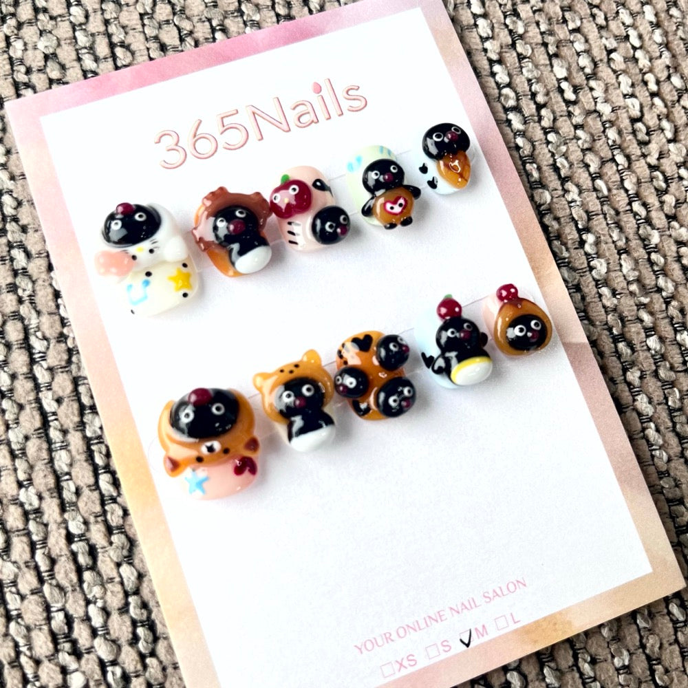 365nails: "Penguin Parade" – 3D Character Short Square Nails
