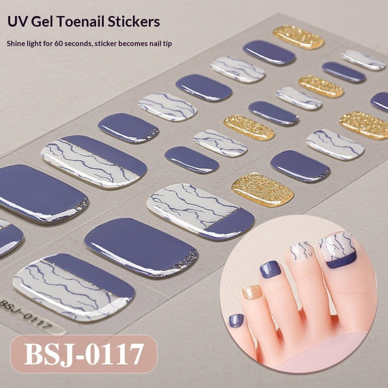 Semi-Cured Gel Nail Strips Toe Nails Gradient Bloom Glitter Glossy Set (MOQ=3)